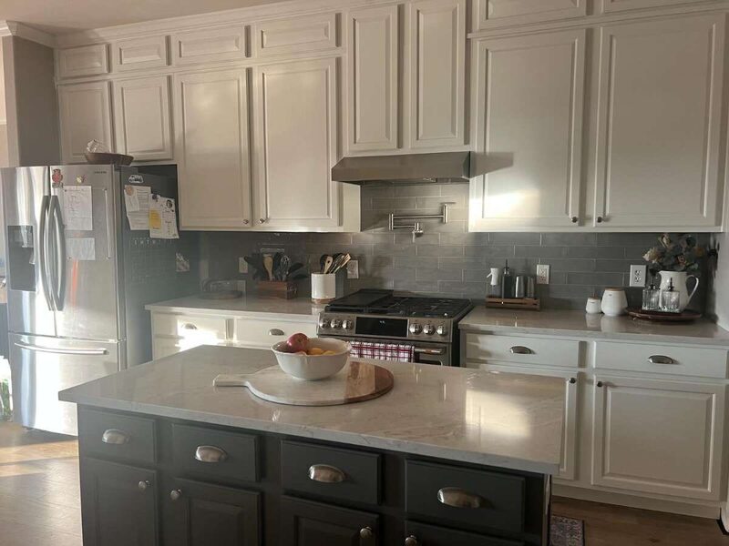 Finished luxury kitchen with white quartz countertops